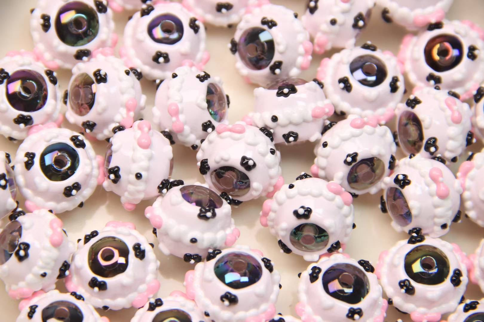 Black And Pink Hand-Painted Beads