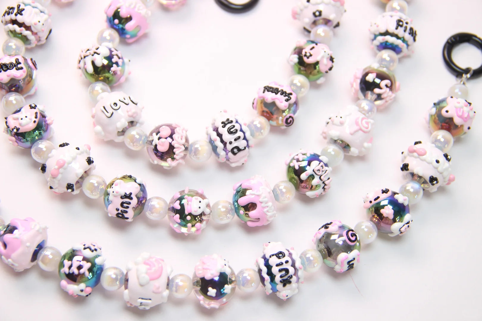 Black And Pink Hand-Painted Beads