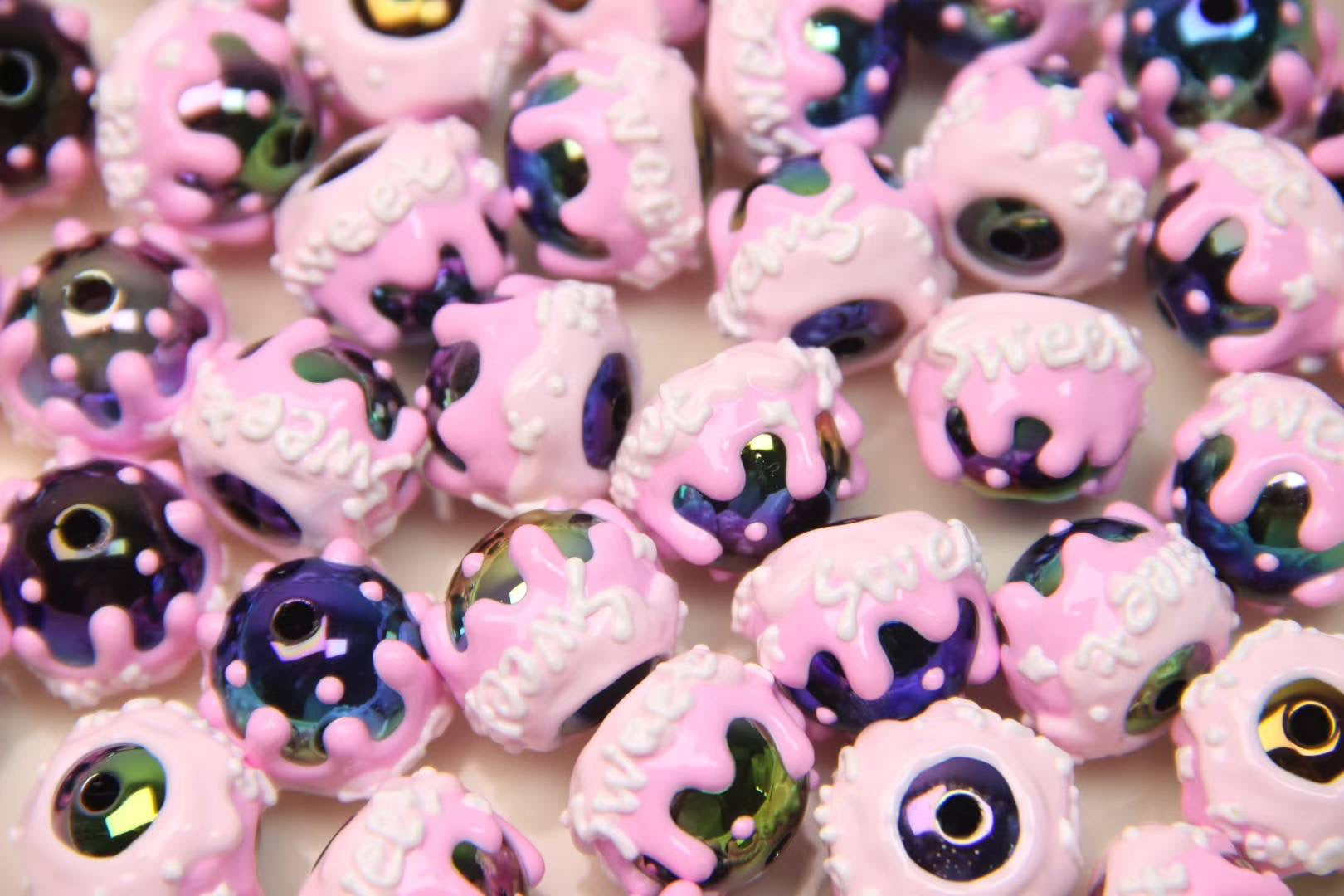 Black And Pink Hand-Painted Beads