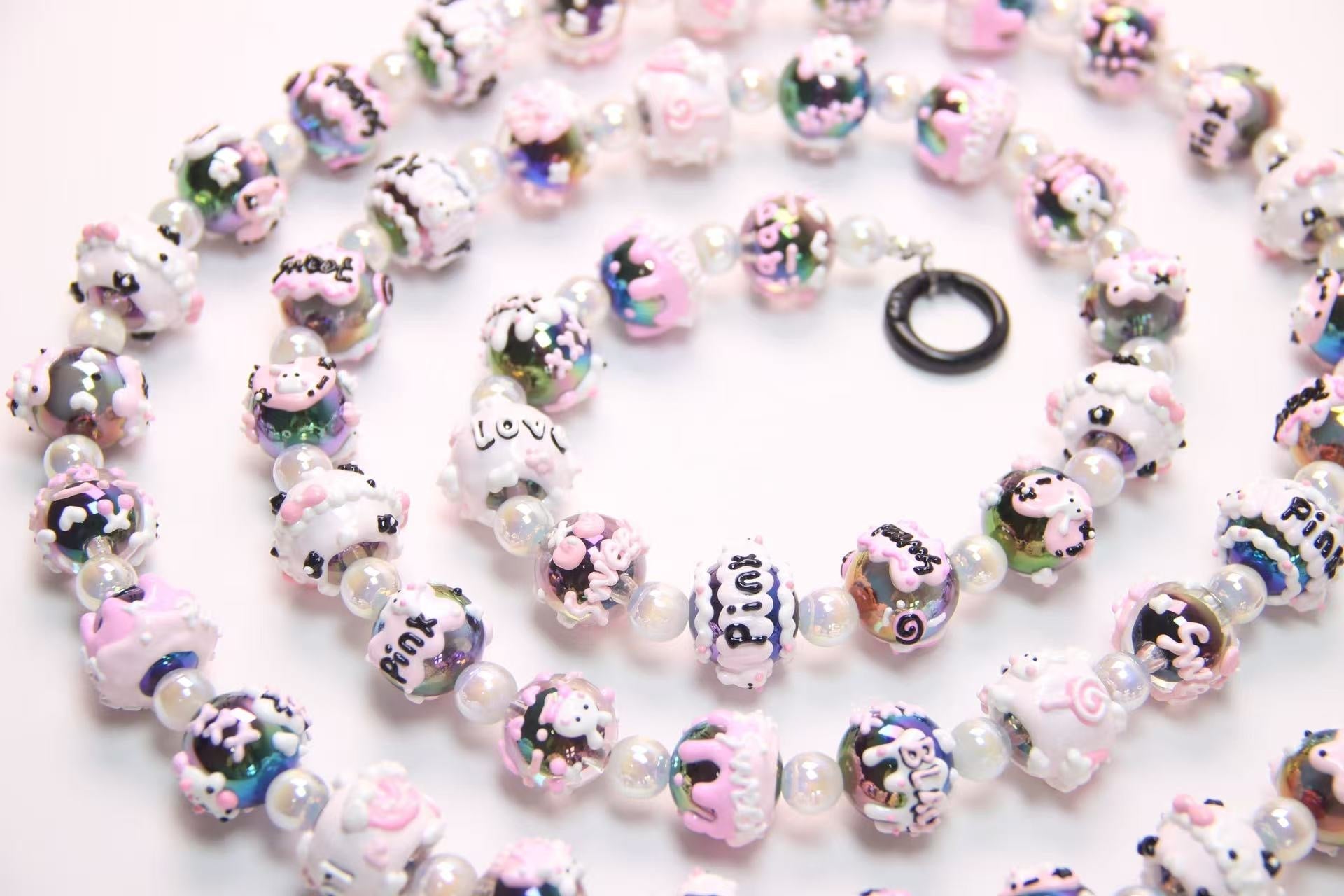 Black And Pink Hand-Painted Beads