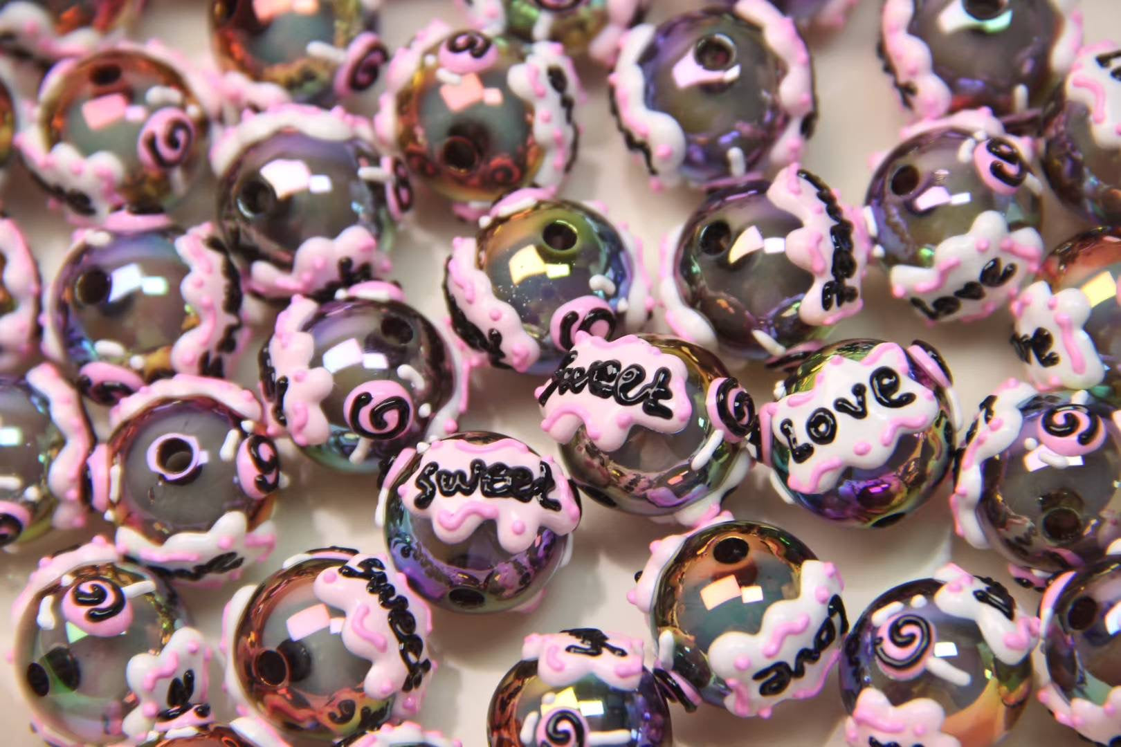 Black And Pink Hand-Painted Beads