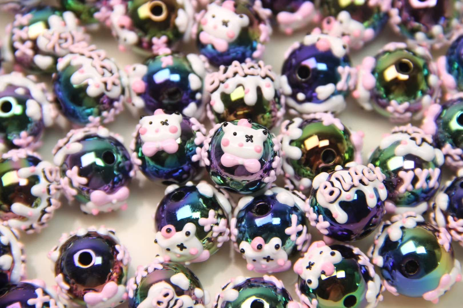 Black And Pink Hand-Painted Beads