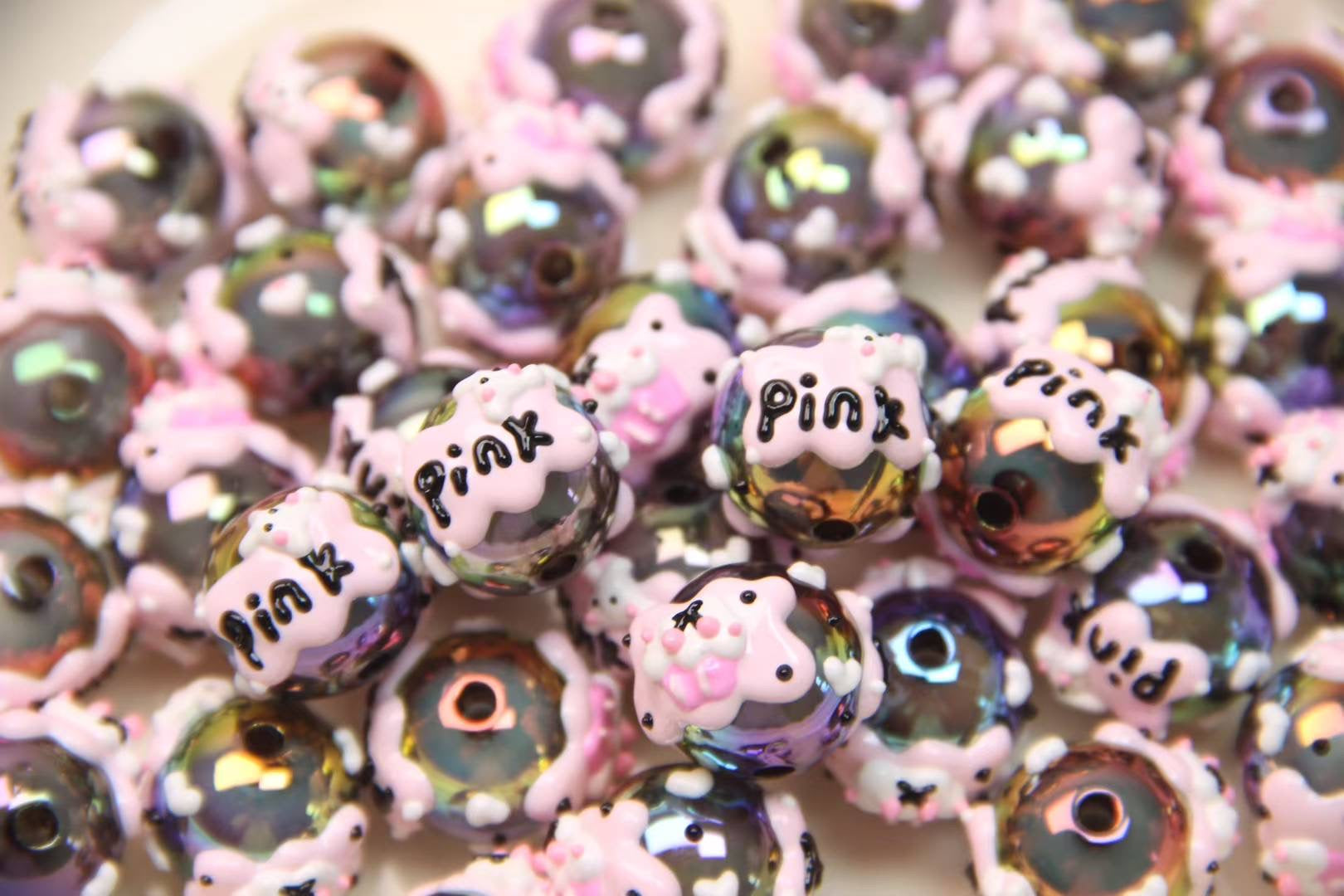 Black And Pink Hand-Painted Beads