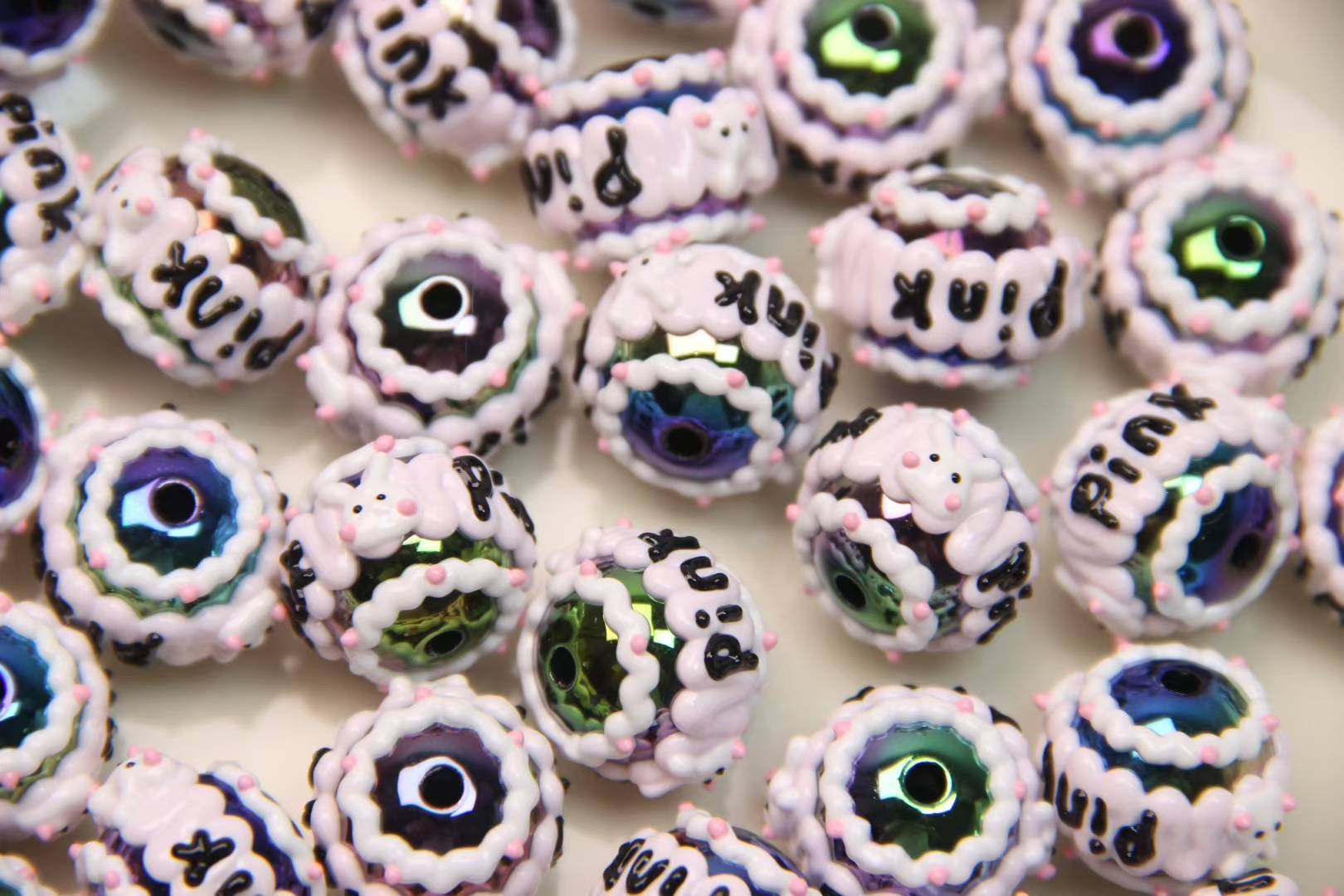 Black And Pink Hand-Painted Beads