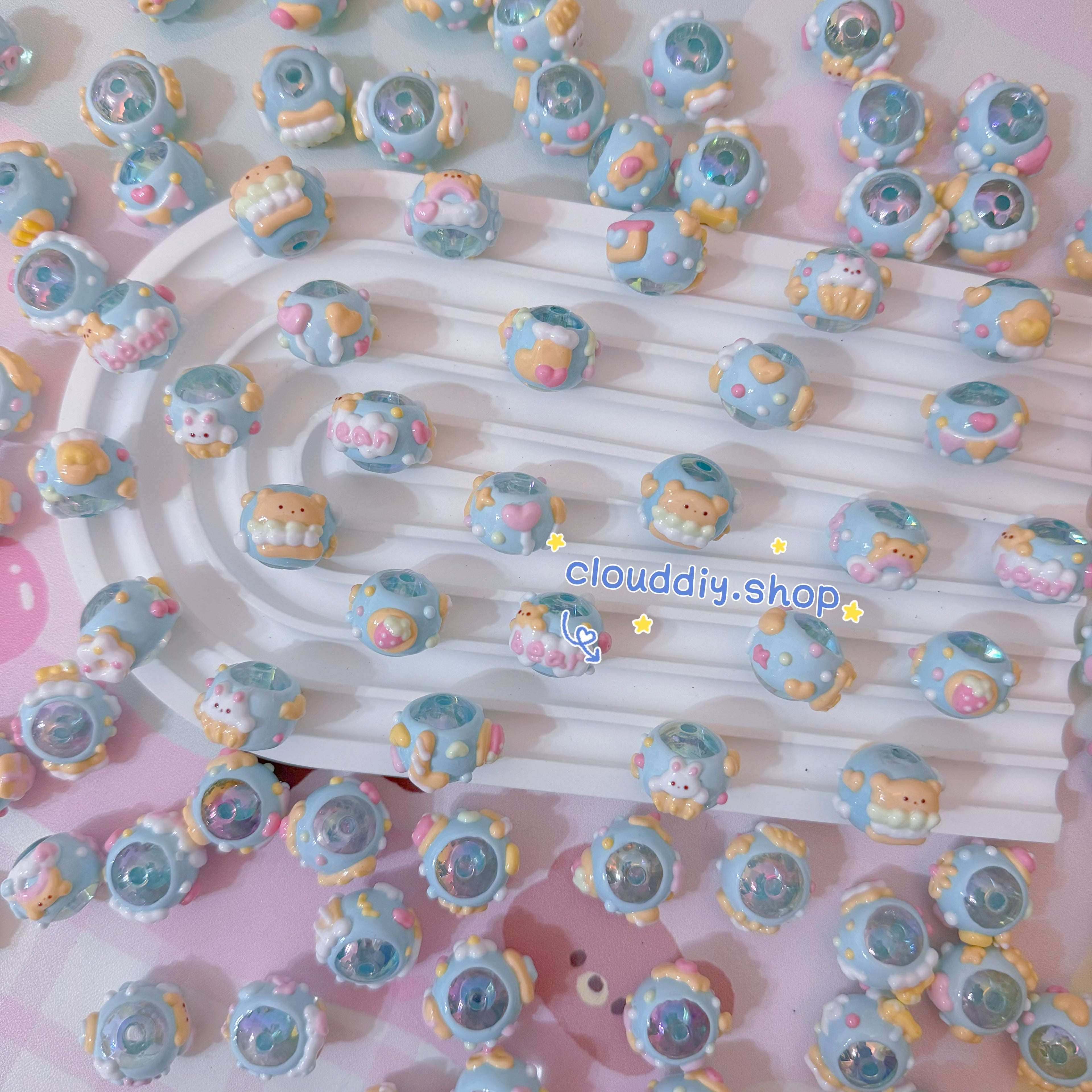 Blue Bear Hand-Painted Beads