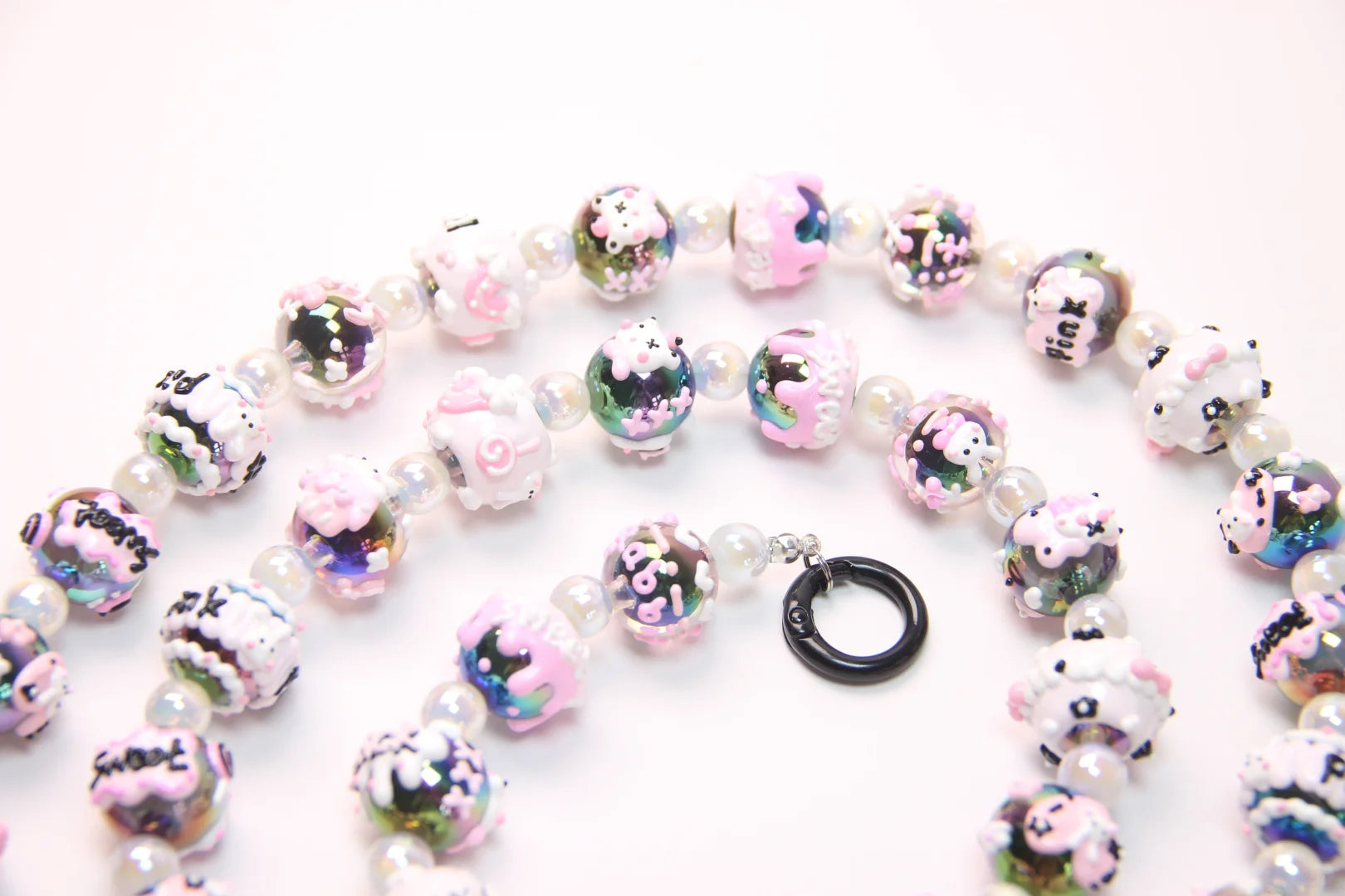 Black And Pink Hand-Painted Beads