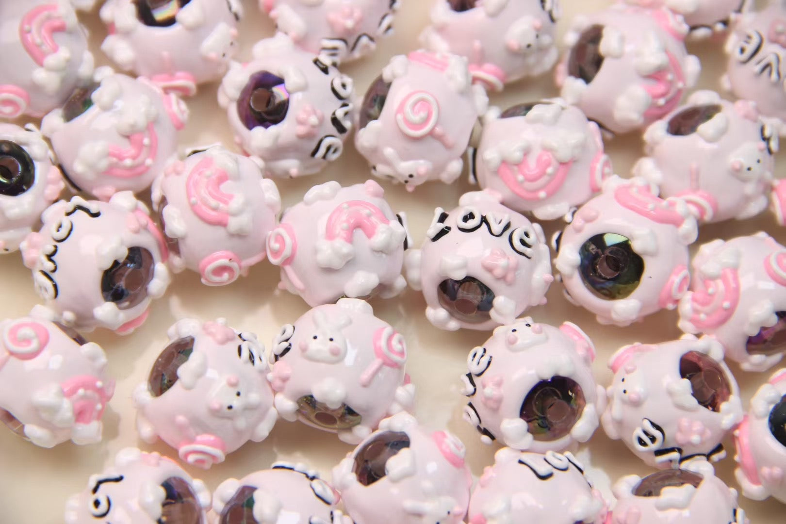 Black And Pink Hand-Painted Beads