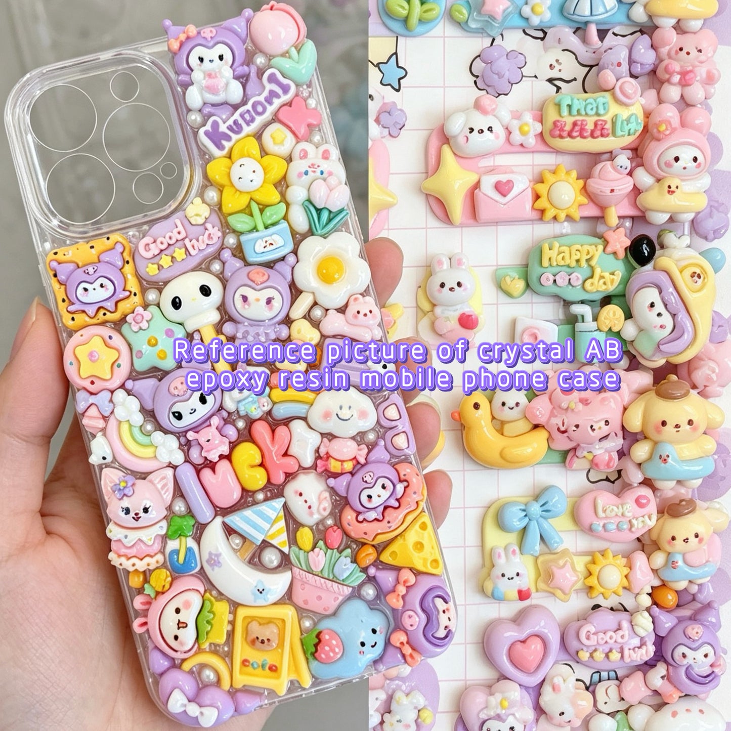 Crystal AB epoxy resin handmade customized mobile phone case| All models DIY handmade case | Accessories color matching free choice |