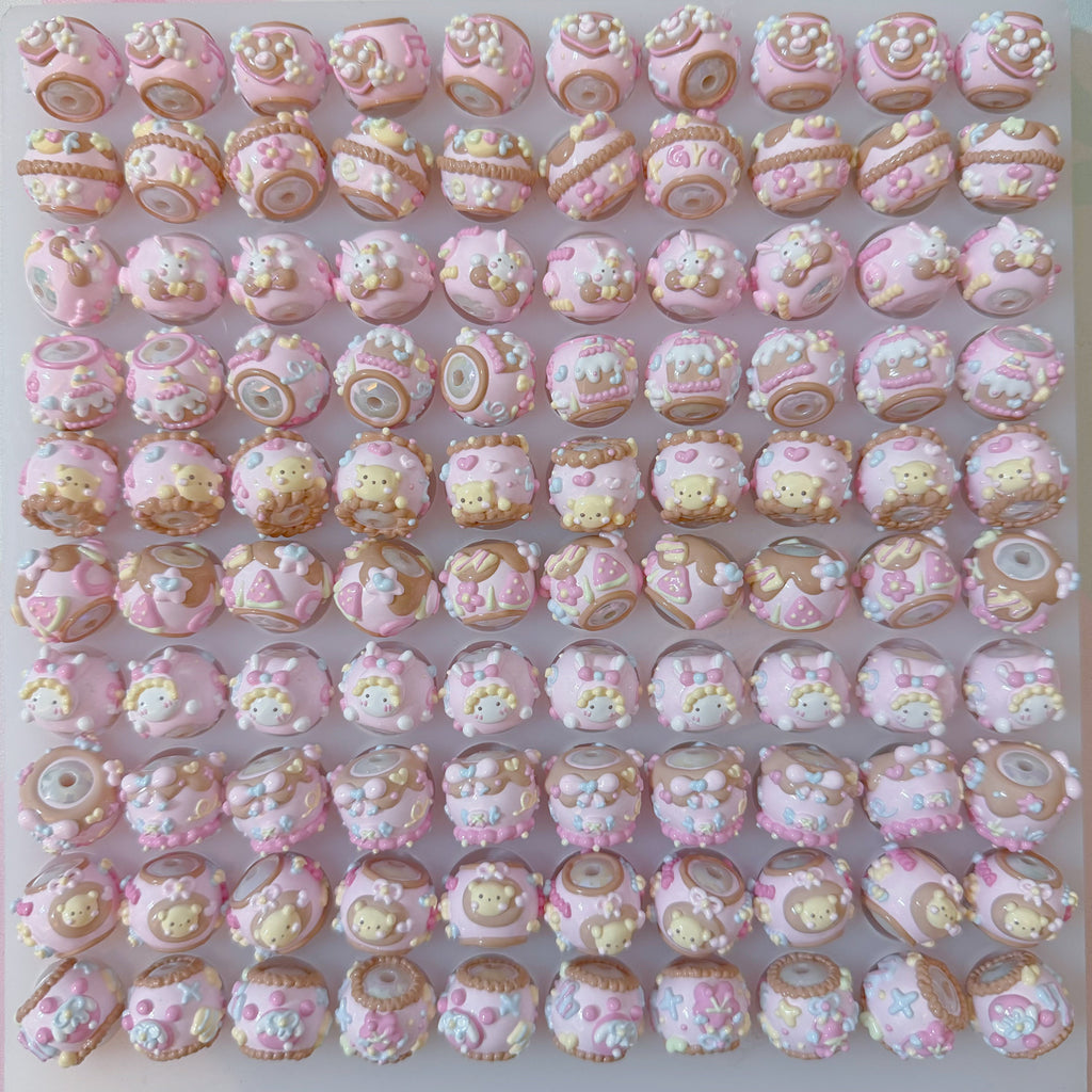 Coffee Pink Hand-Painted Beads