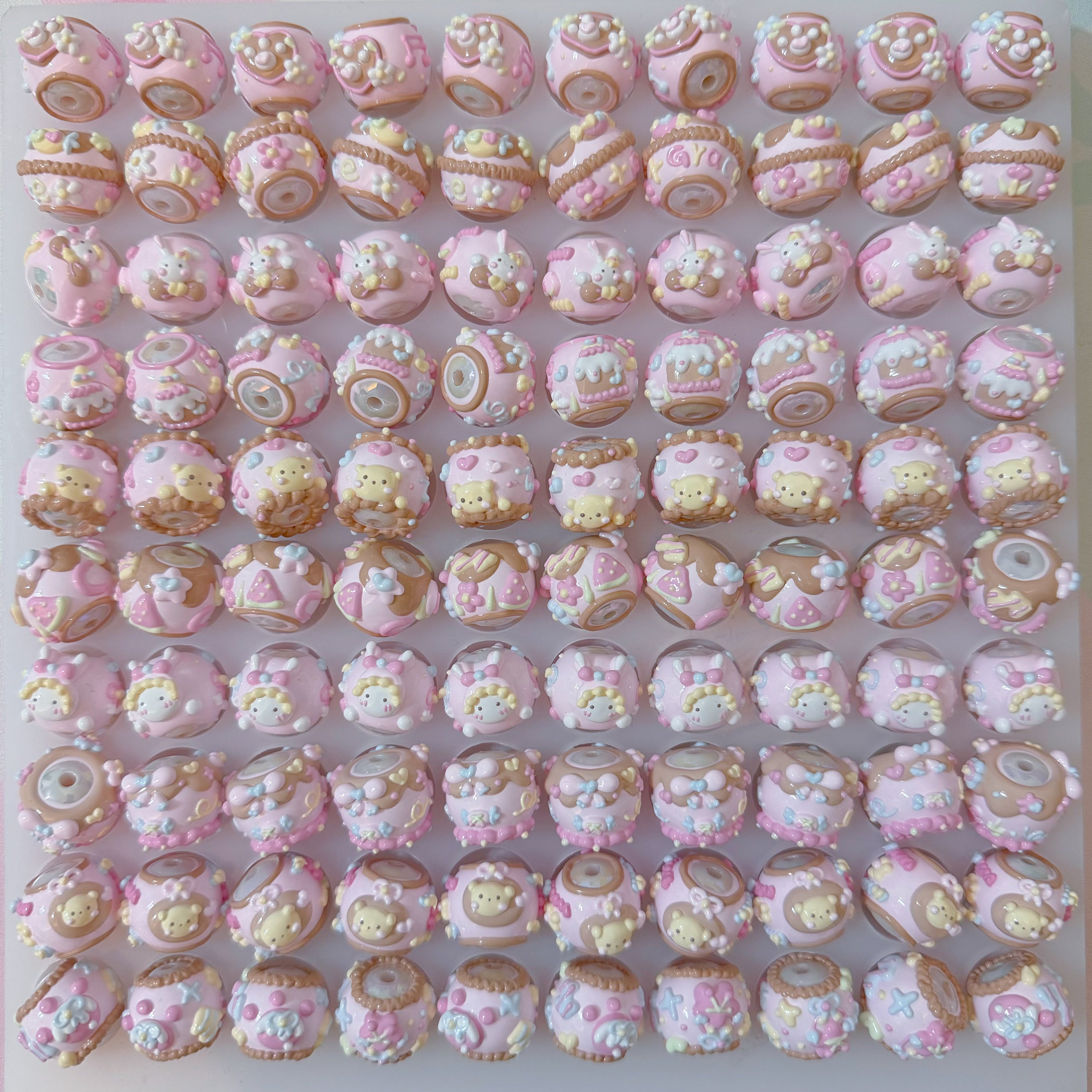 Coffee Pink Hand-Painted Beads