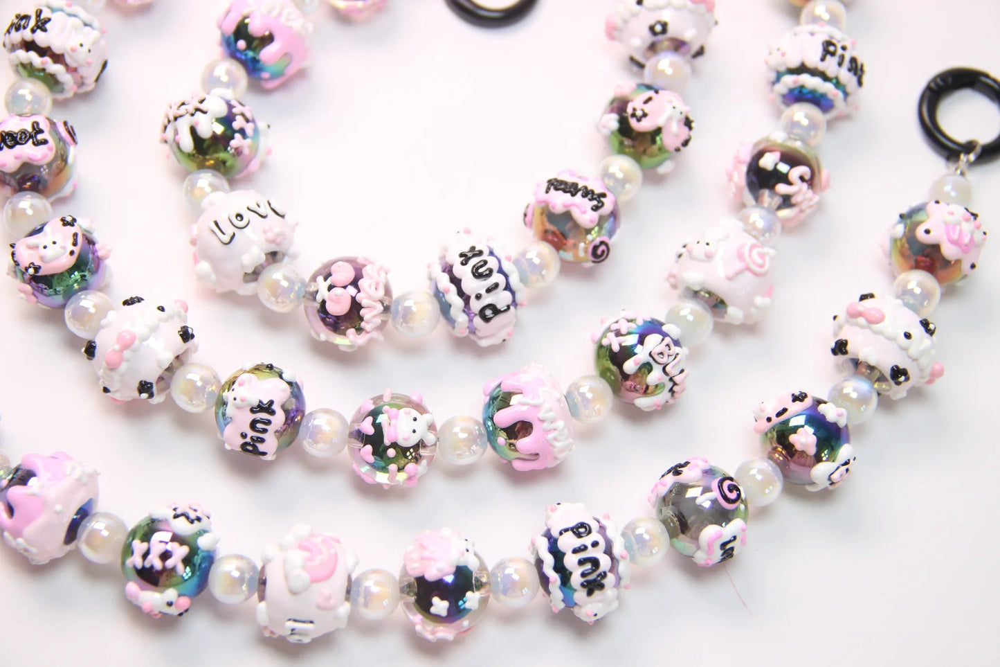 Black And Pink Hand-Painted Beads