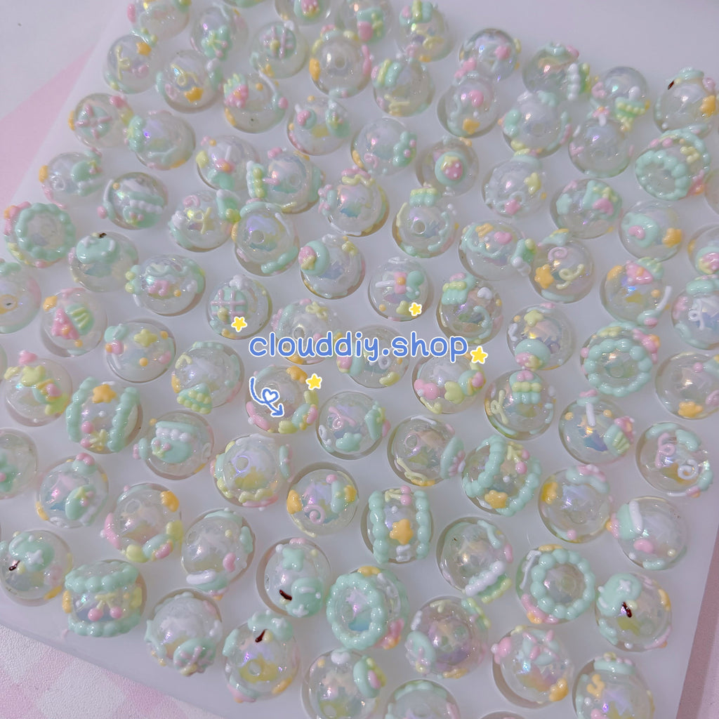 Green Hand-Painted Beads