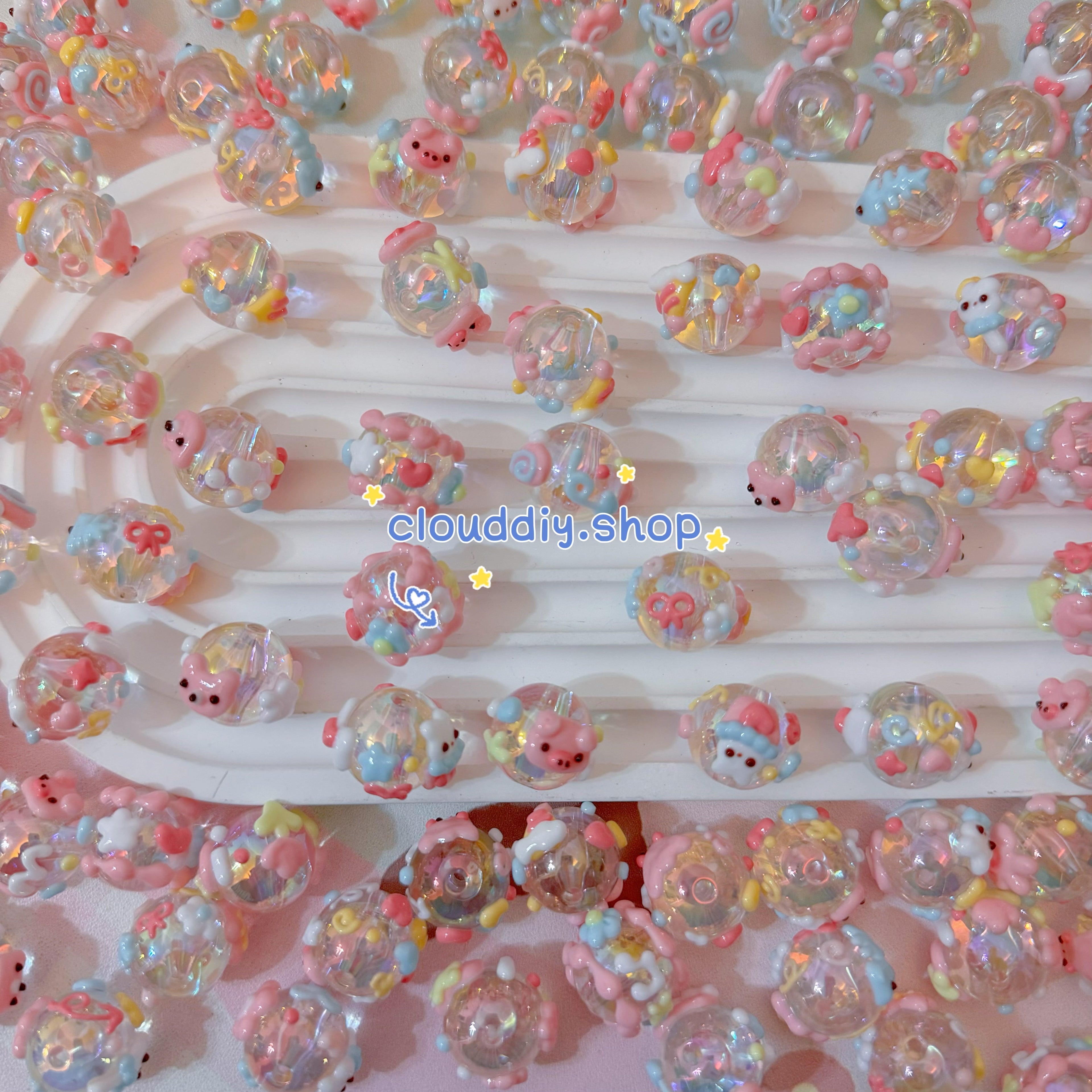 Hand-Painted Beads In Pink