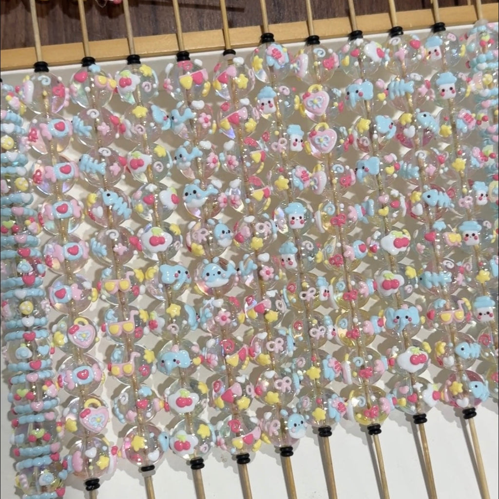 Blue Band-Painted Beads