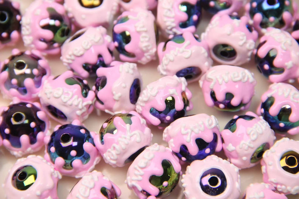 Black And Pink Hand-Painted Beads
