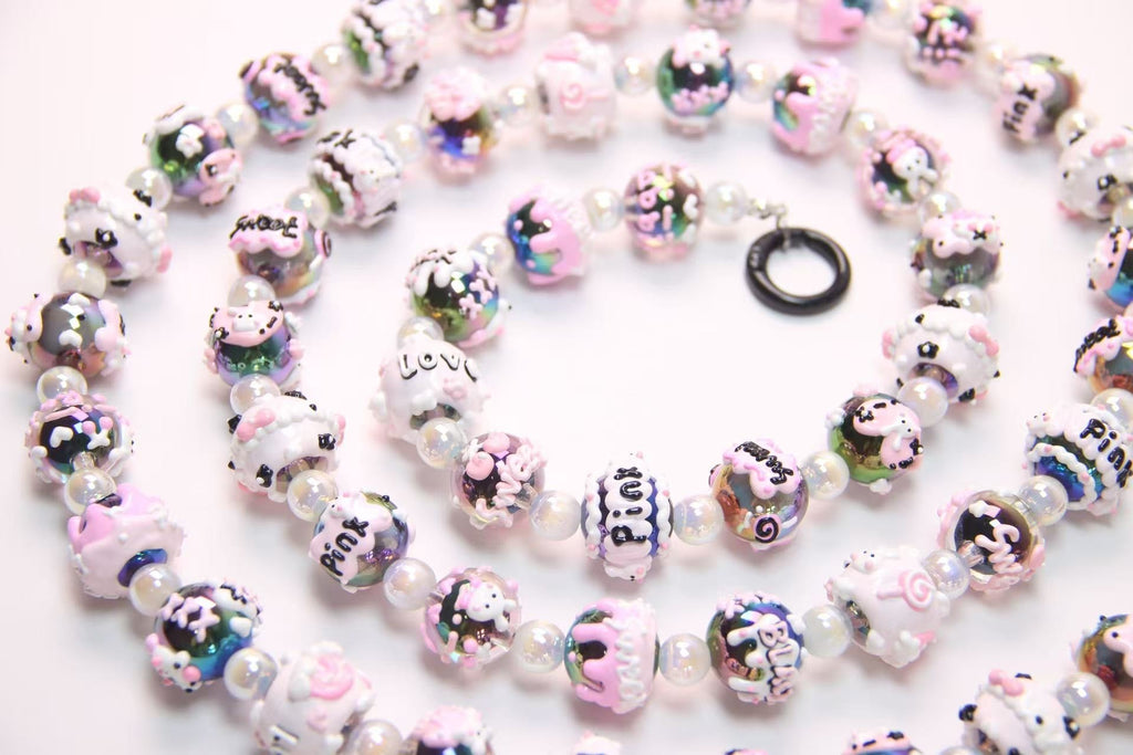 Black And Pink Hand-Painted Beads