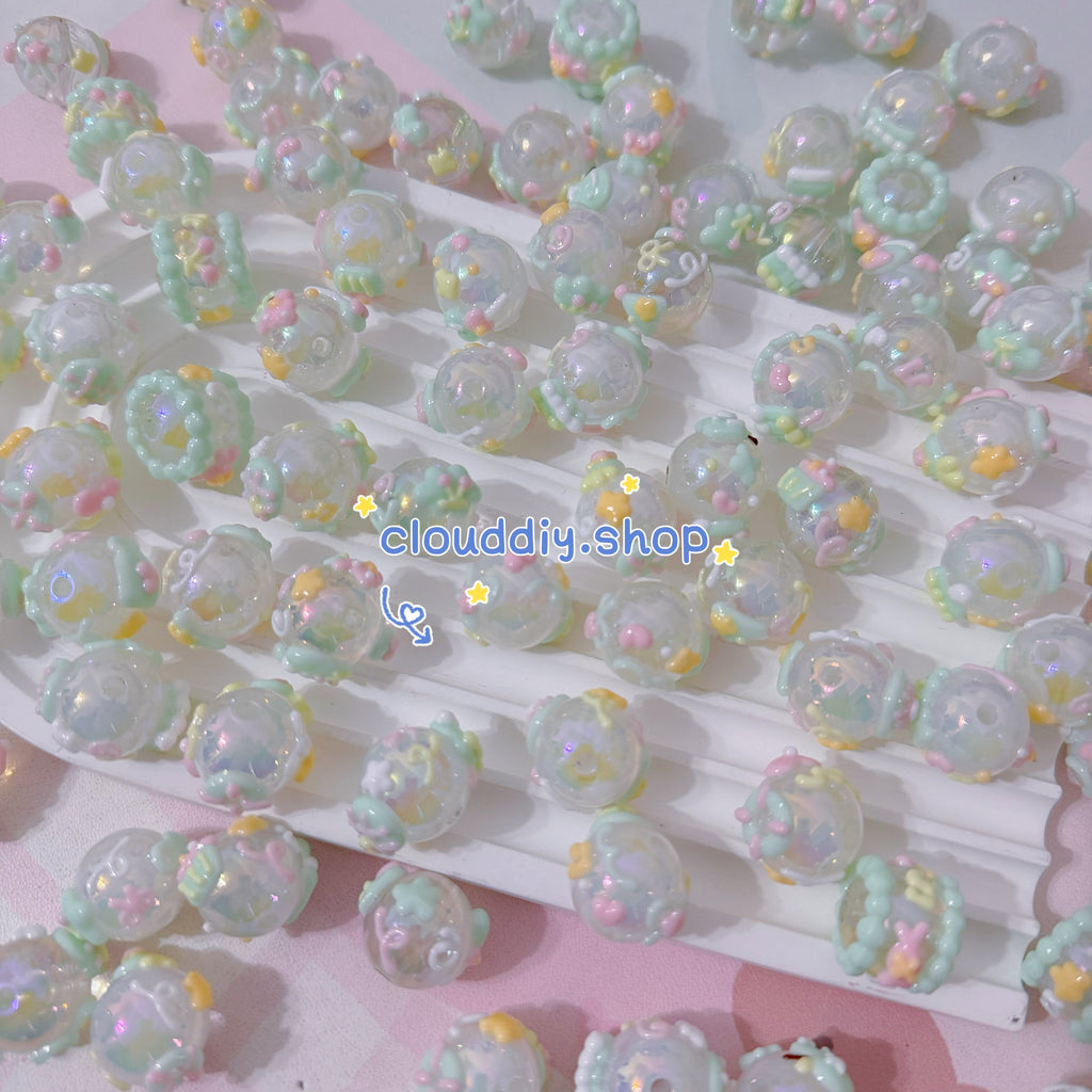 Green Hand-Painted Beads