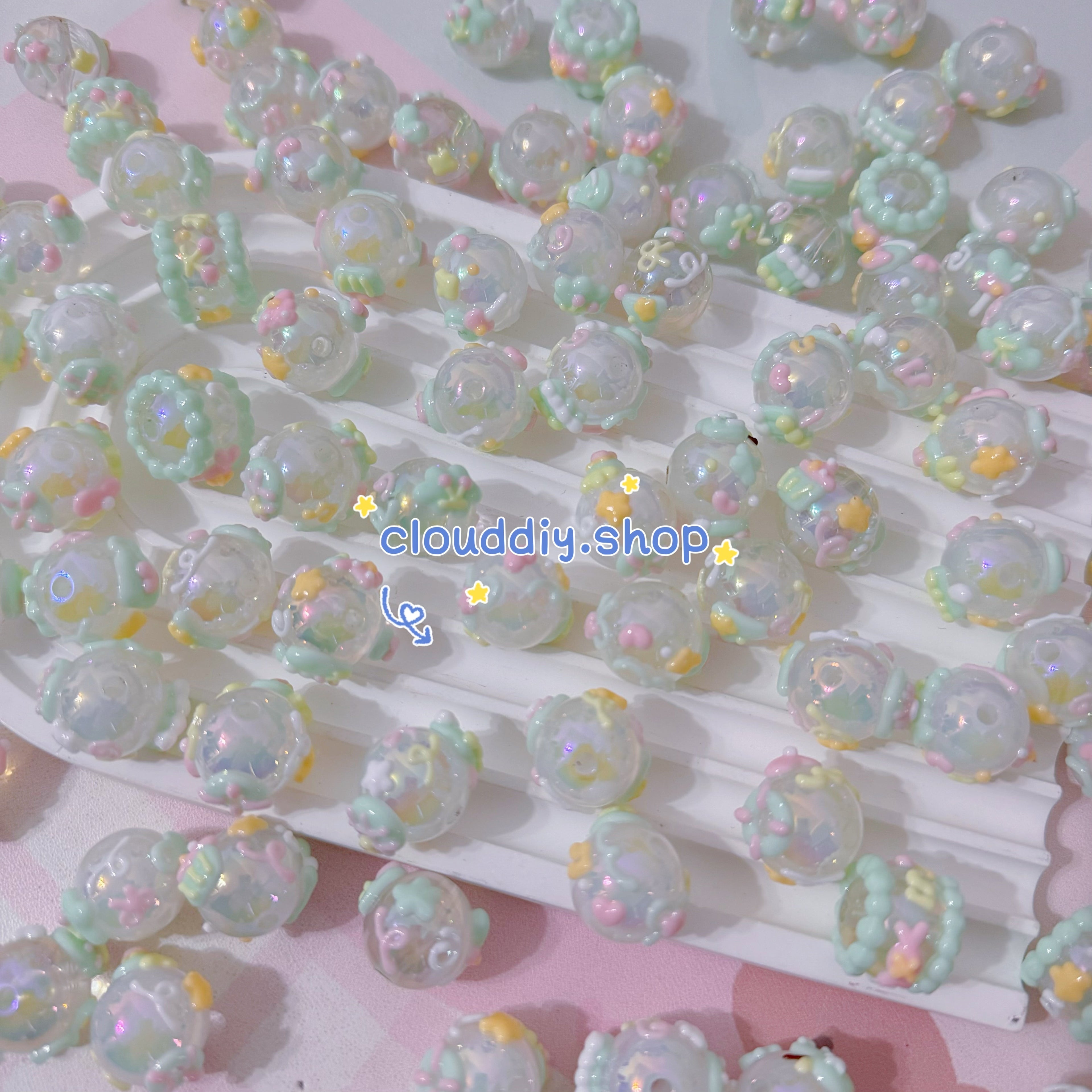 Green Hand-Painted Beads