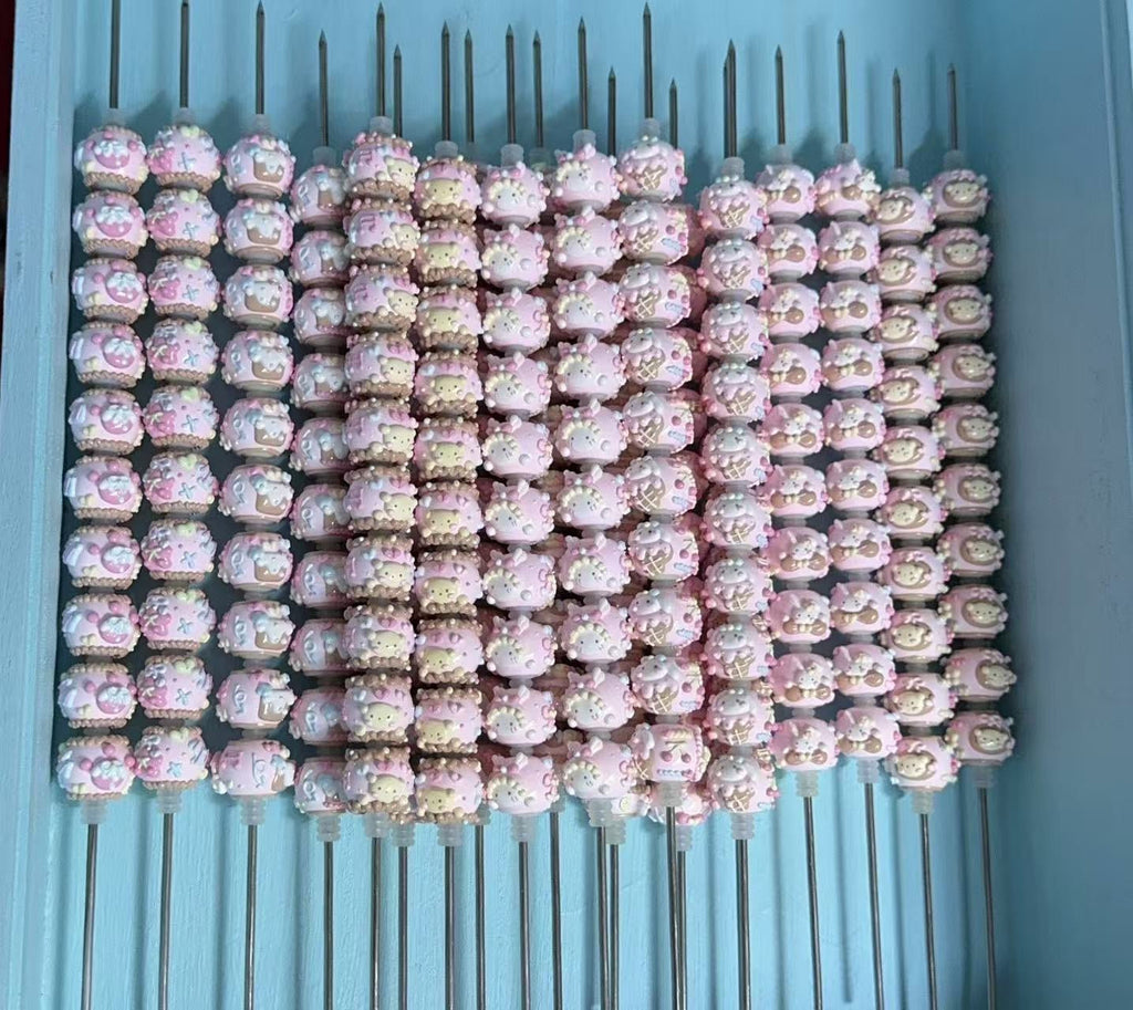 Coffee Pink Hand-Painted Beads