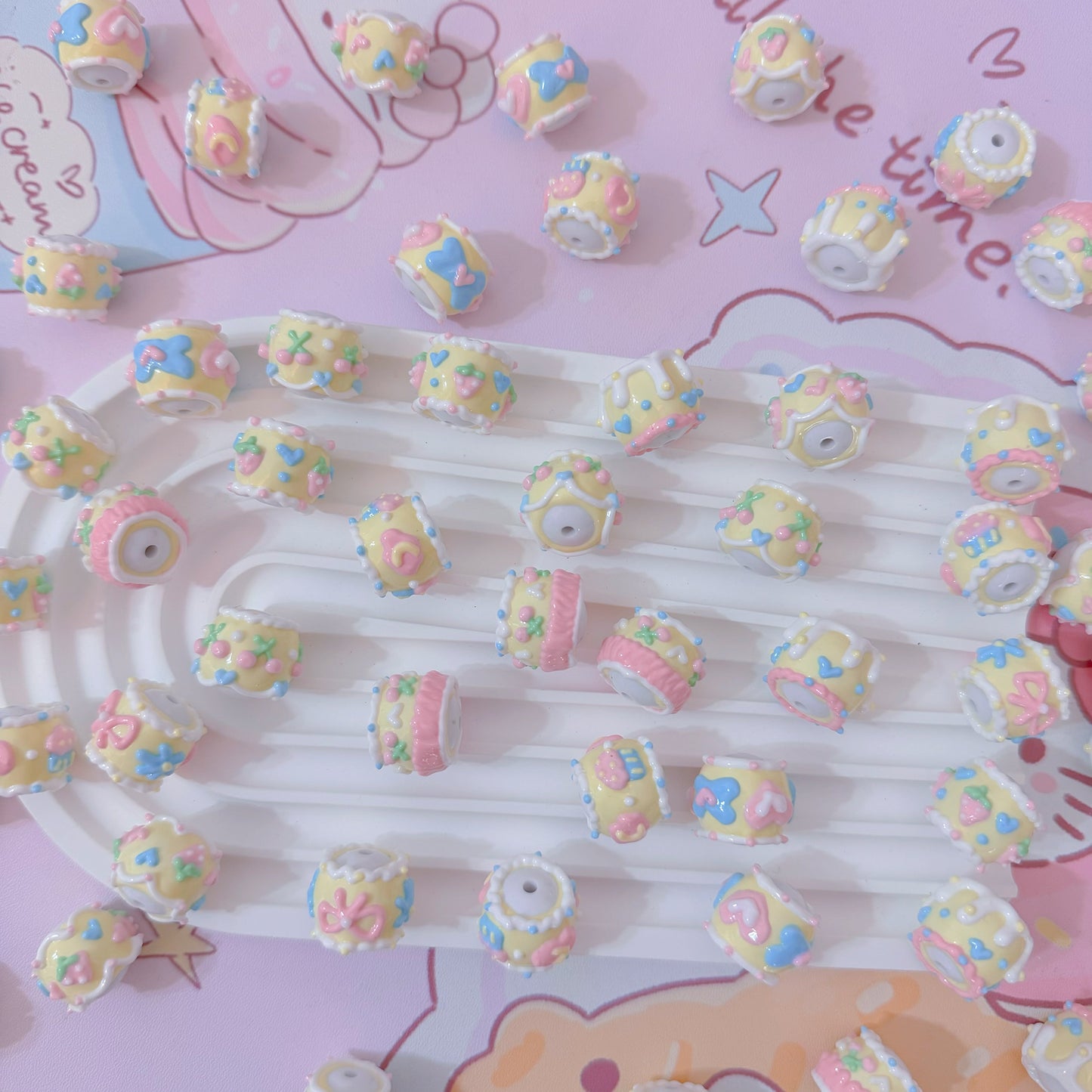 Light Yellow Hand-Painted Beads