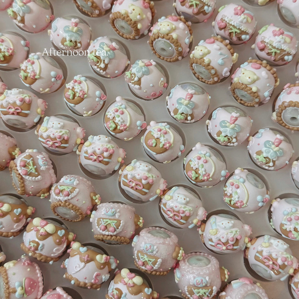 Coffee Pink Hand-Painted Beads