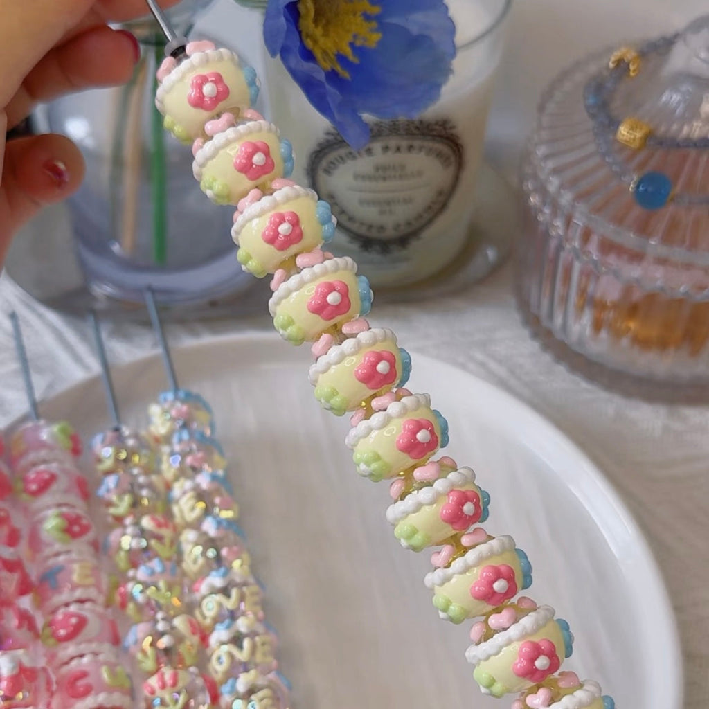 Hand-Painted Beads In Pink