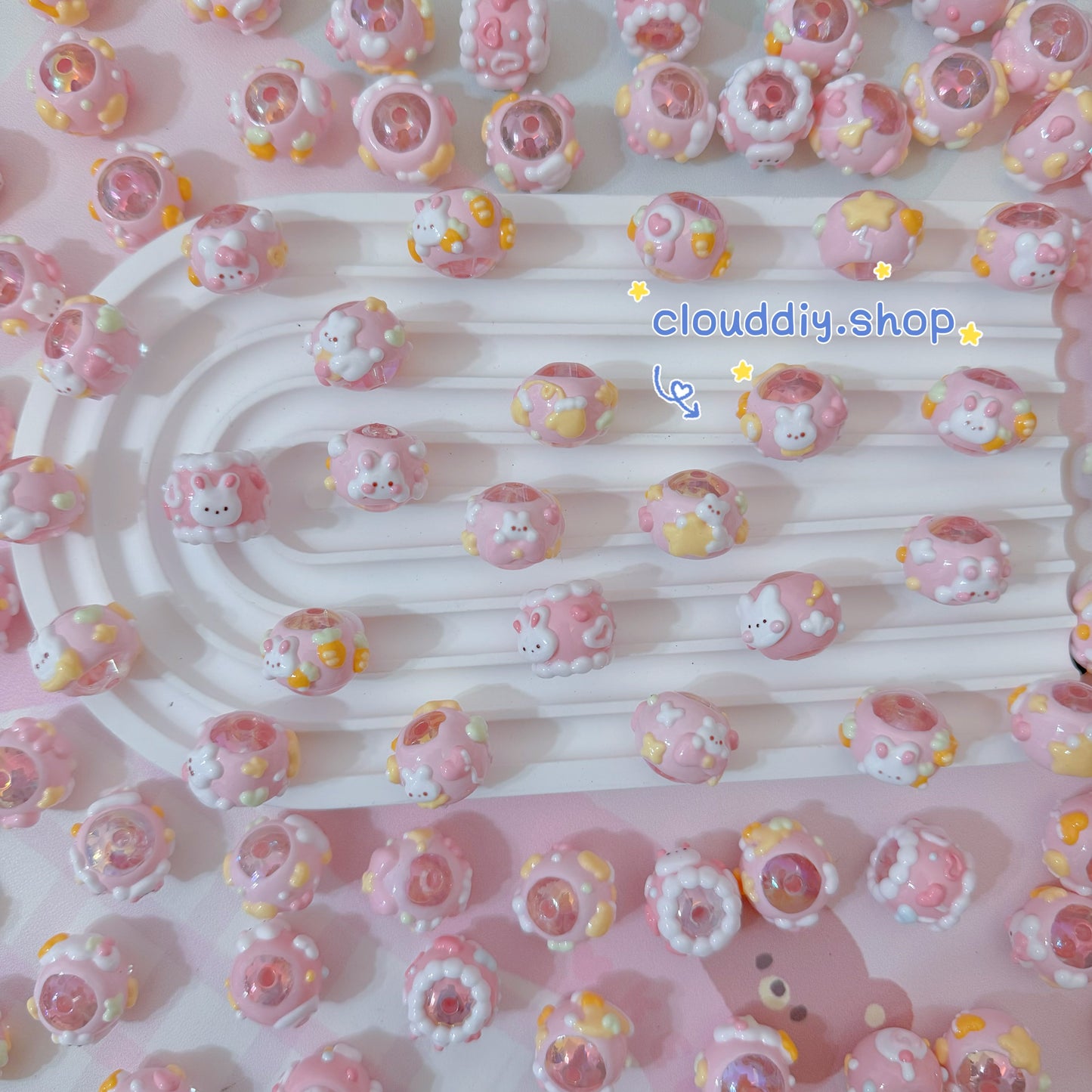 Pink Rabbit Hand-Painted Beads
