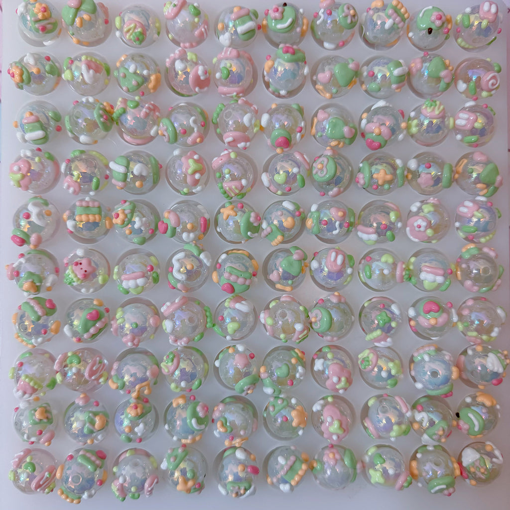 Green Hand-Painted Beads