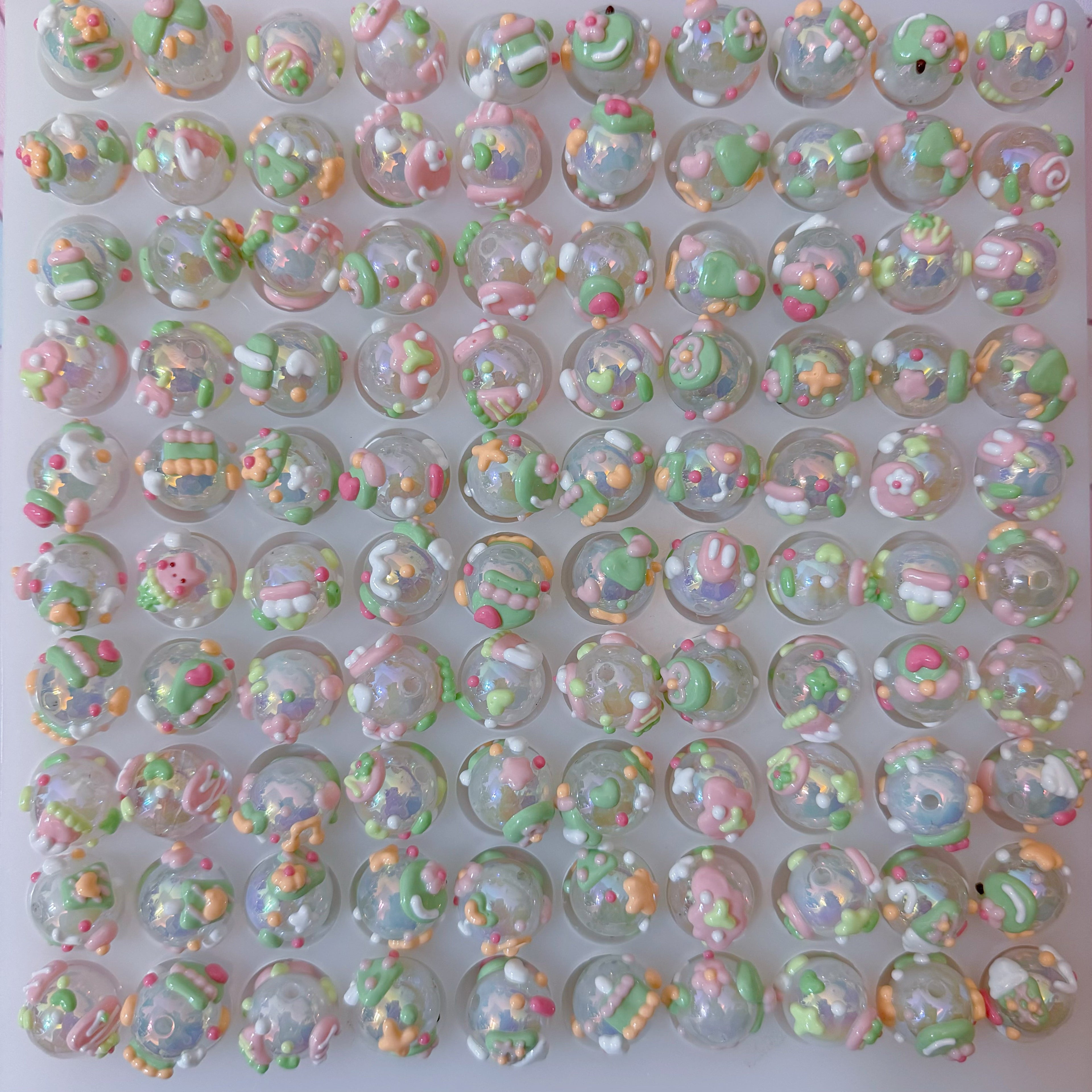 Green Hand-Painted Beads