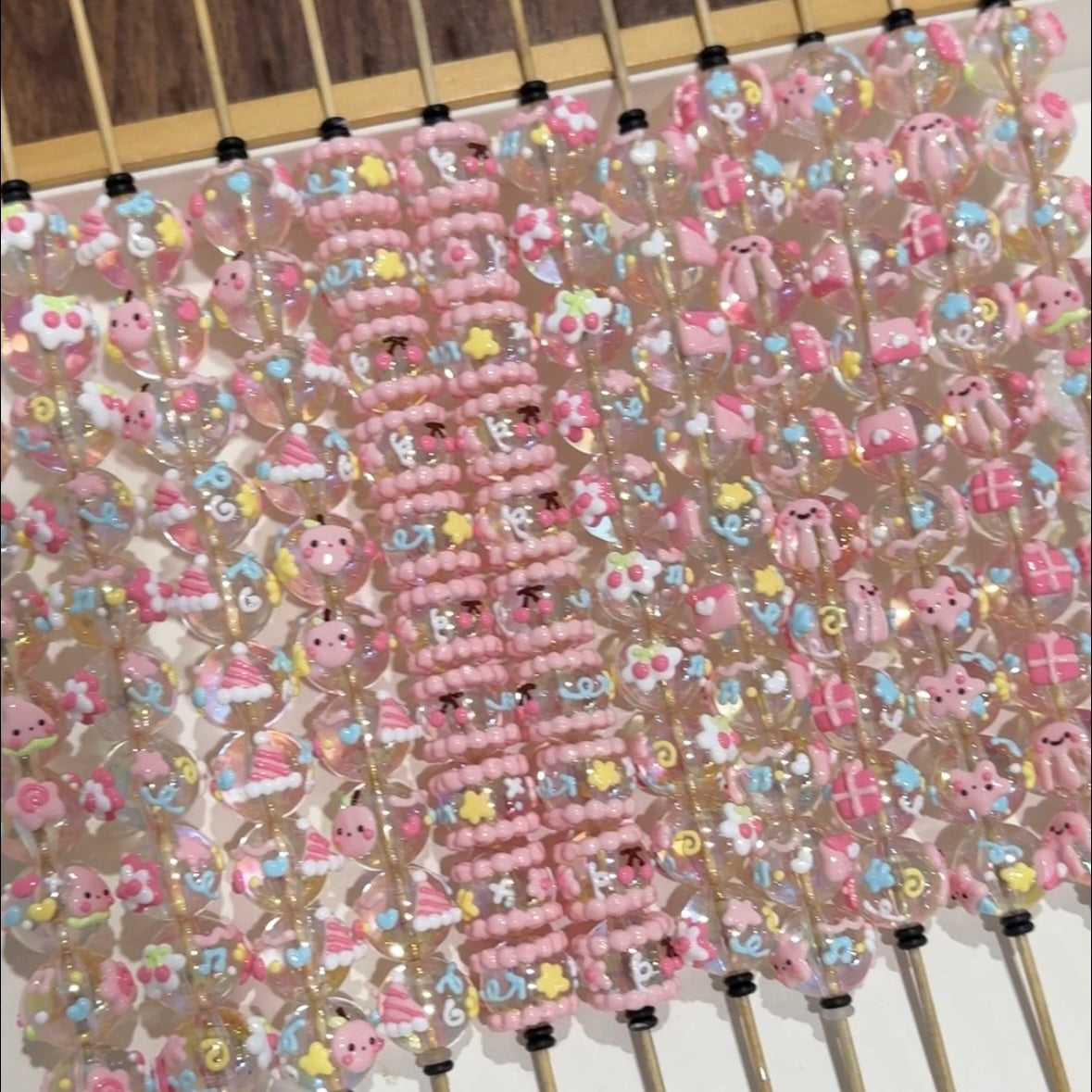 Hand-Painted Beads In Pink