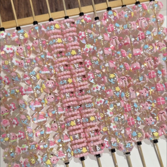 Hand-Painted Beads In Pink