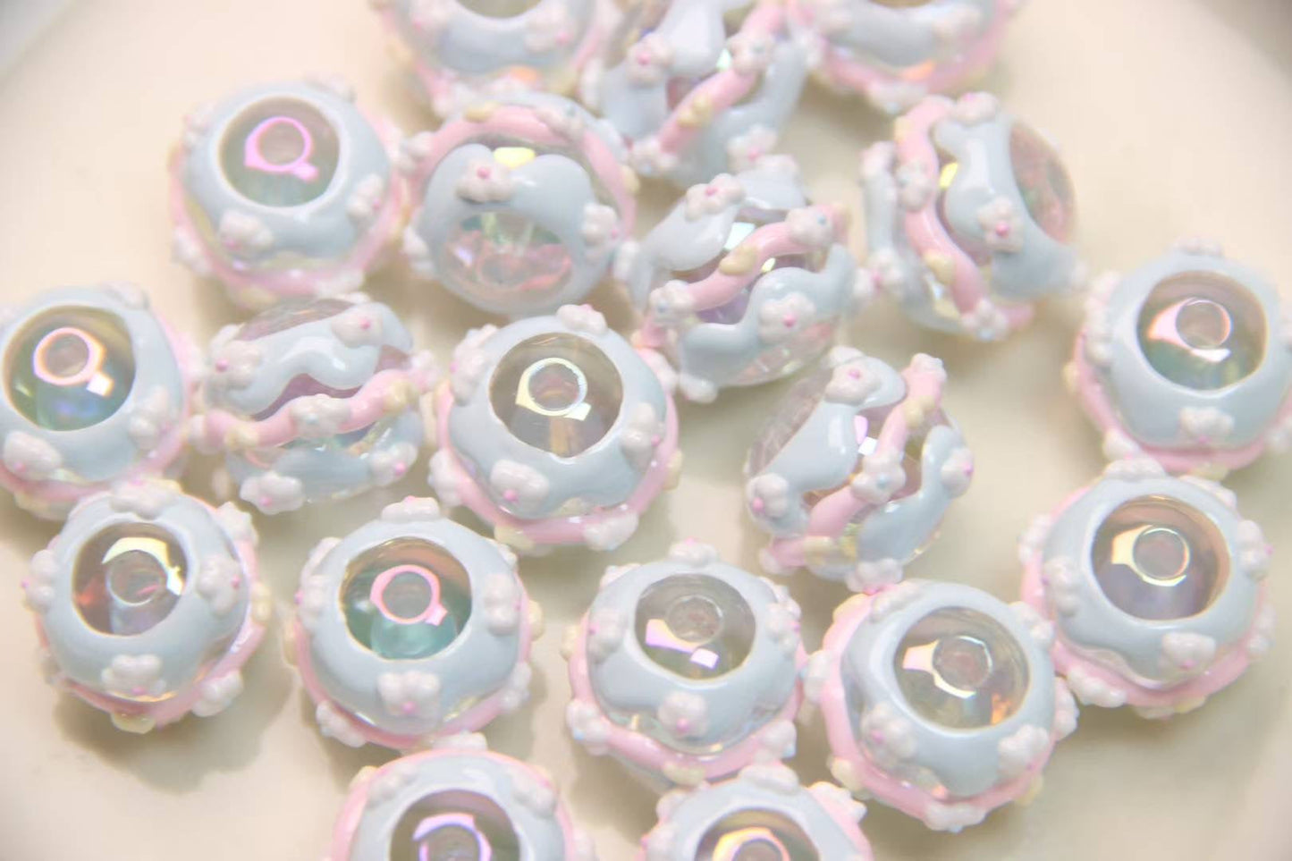 Blue Band-Painted Beads