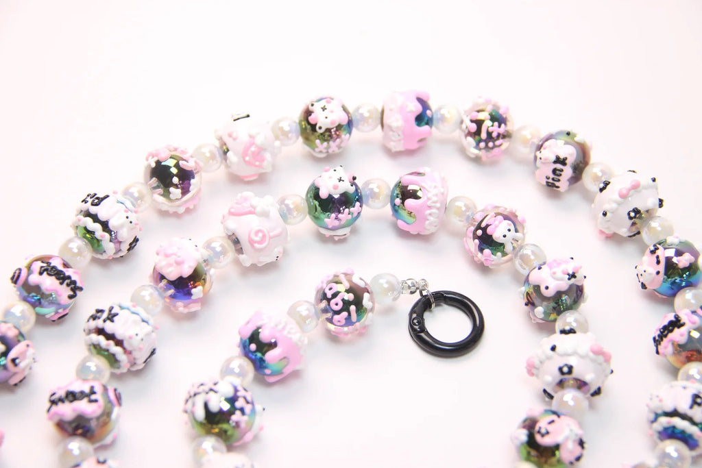 Black And Pink Hand-Painted Beads