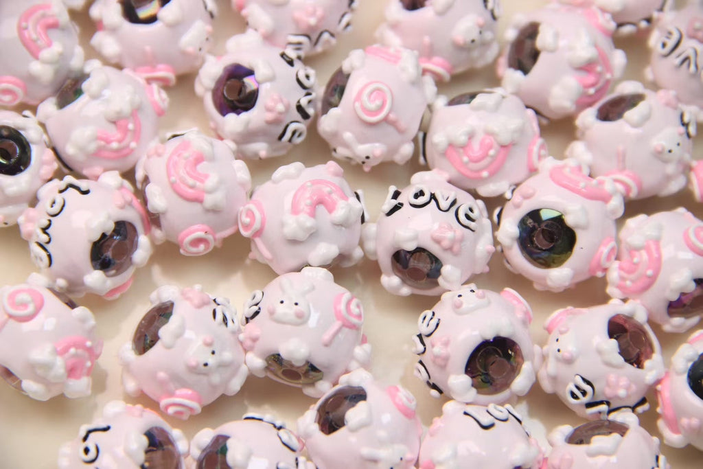 Black And Pink Hand-Painted Beads