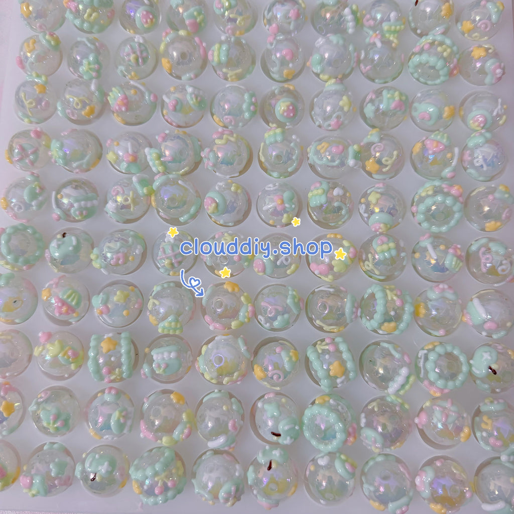 Green Hand-Painted Beads