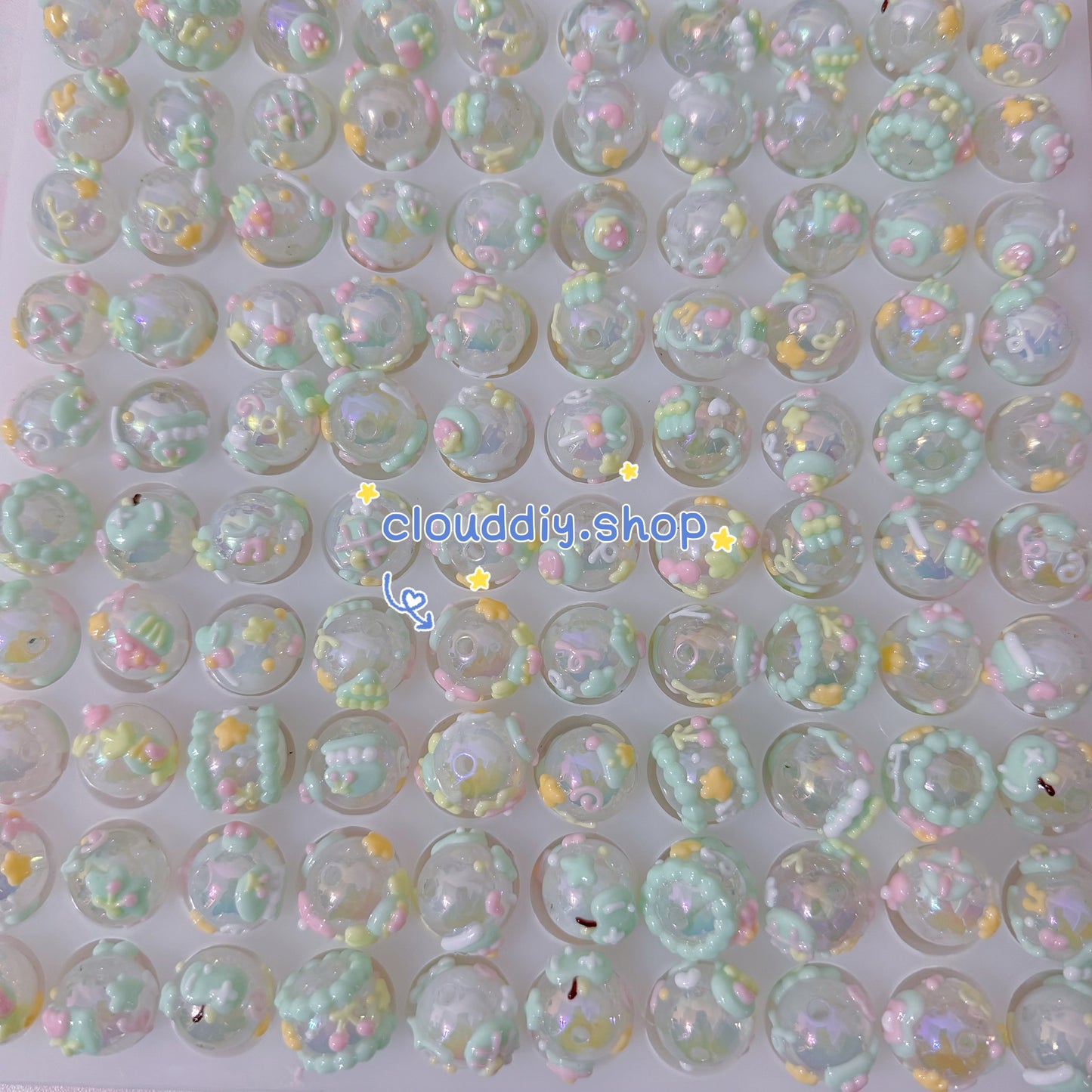 Green Hand-Painted Beads