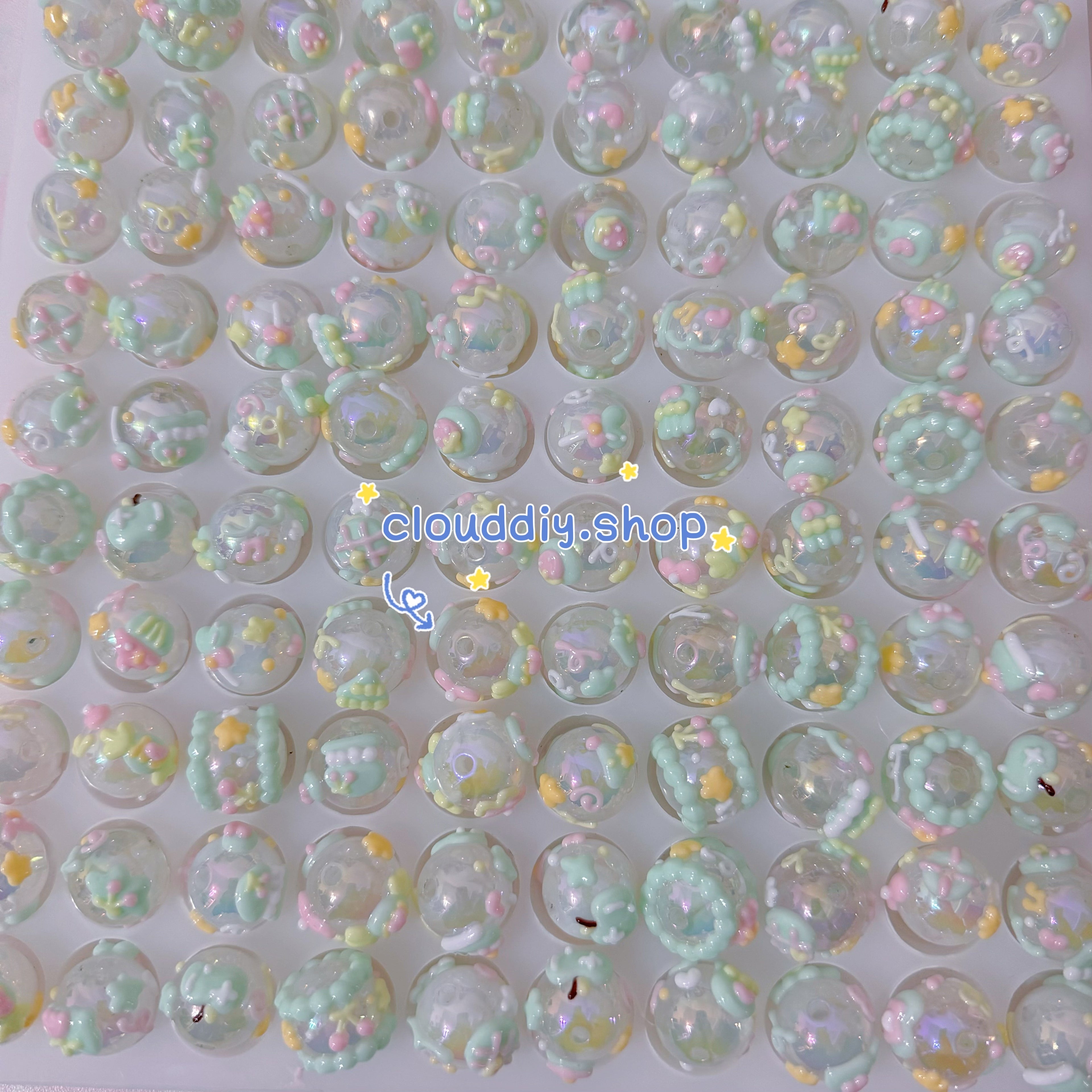 Green Hand-Painted Beads