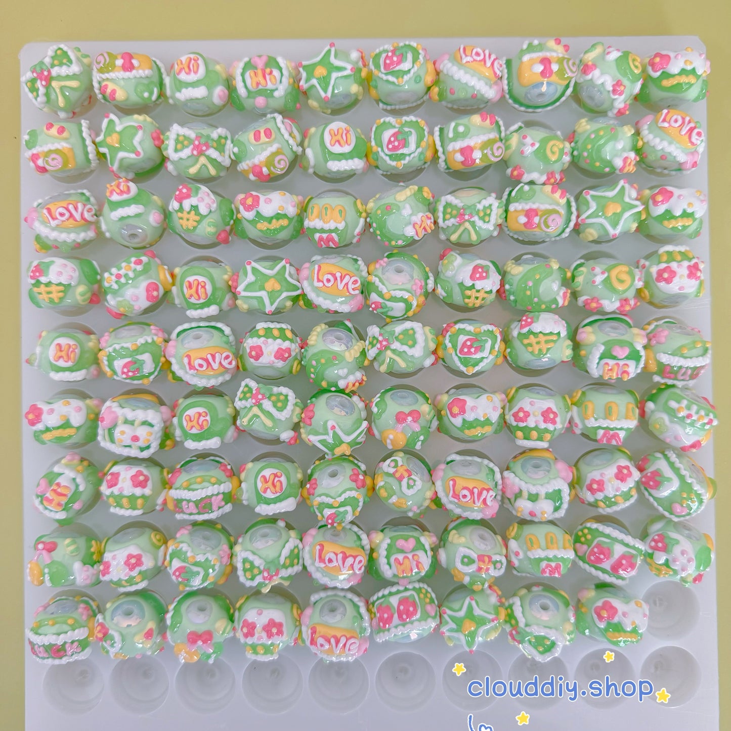 Green Hand-Painted Bead