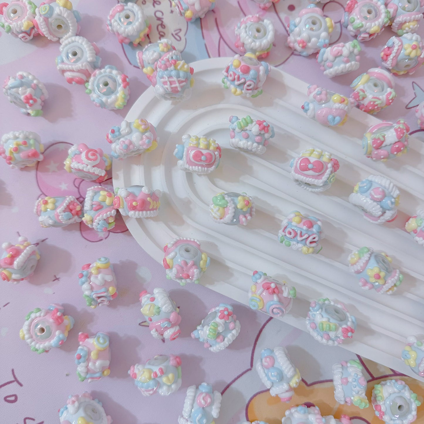 Powder-Blue Hand-Painted Beads