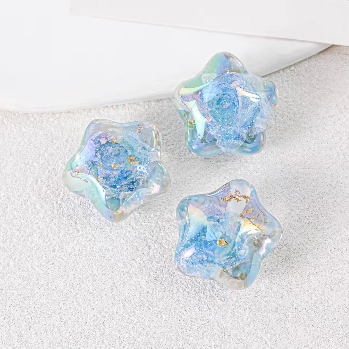 0.79‑Inch Rose Fat Star Beads, Straight Hole