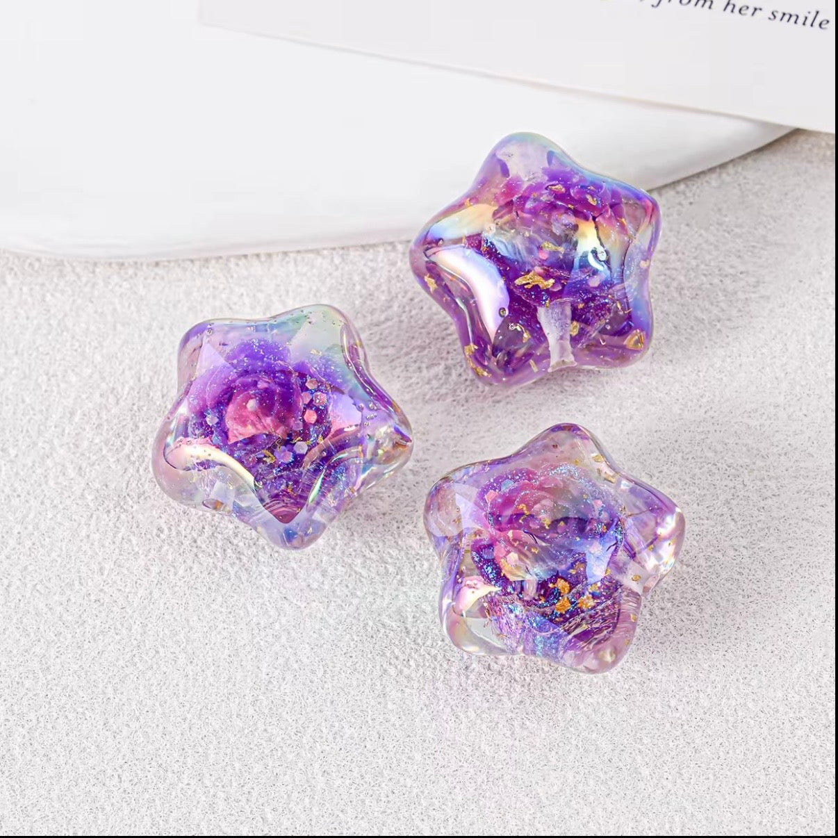 0.79‑Inch Rose Fat Star Beads, Straight Hole
