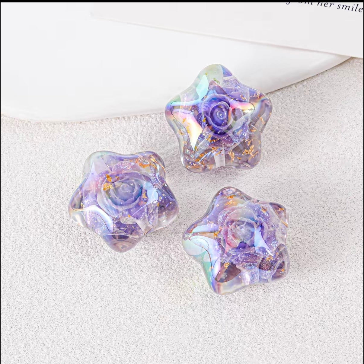 0.79‑Inch Rose Fat Star Beads, Straight Hole