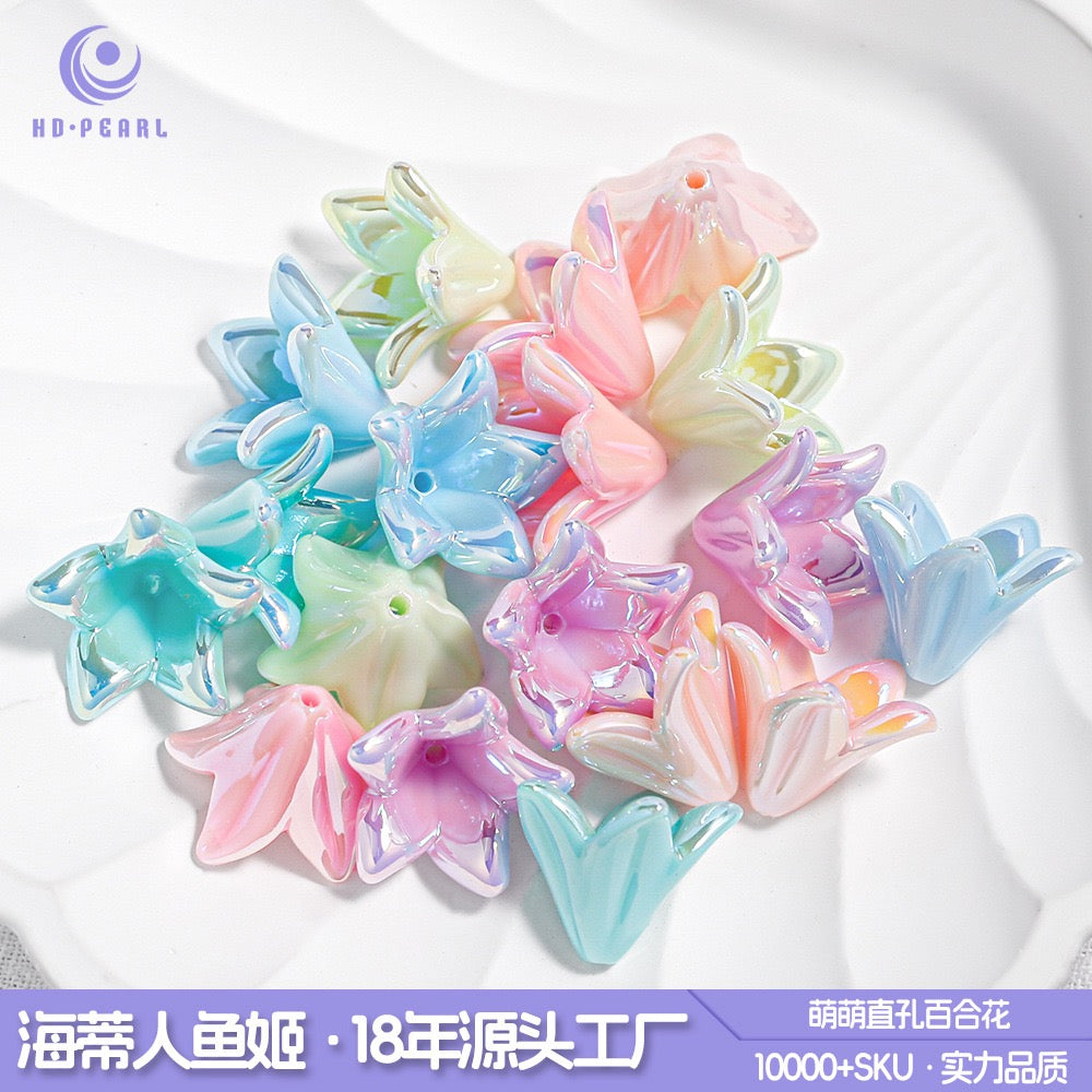 Iridescent‑Plated Straight‑Hole Flower Bead Charms