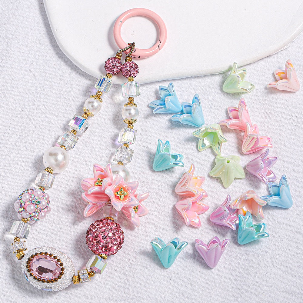 Iridescent‑Plated Straight‑Hole Flower Bead Charms