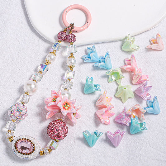 Iridescent‑Plated Straight‑Hole Flower Bead Charms