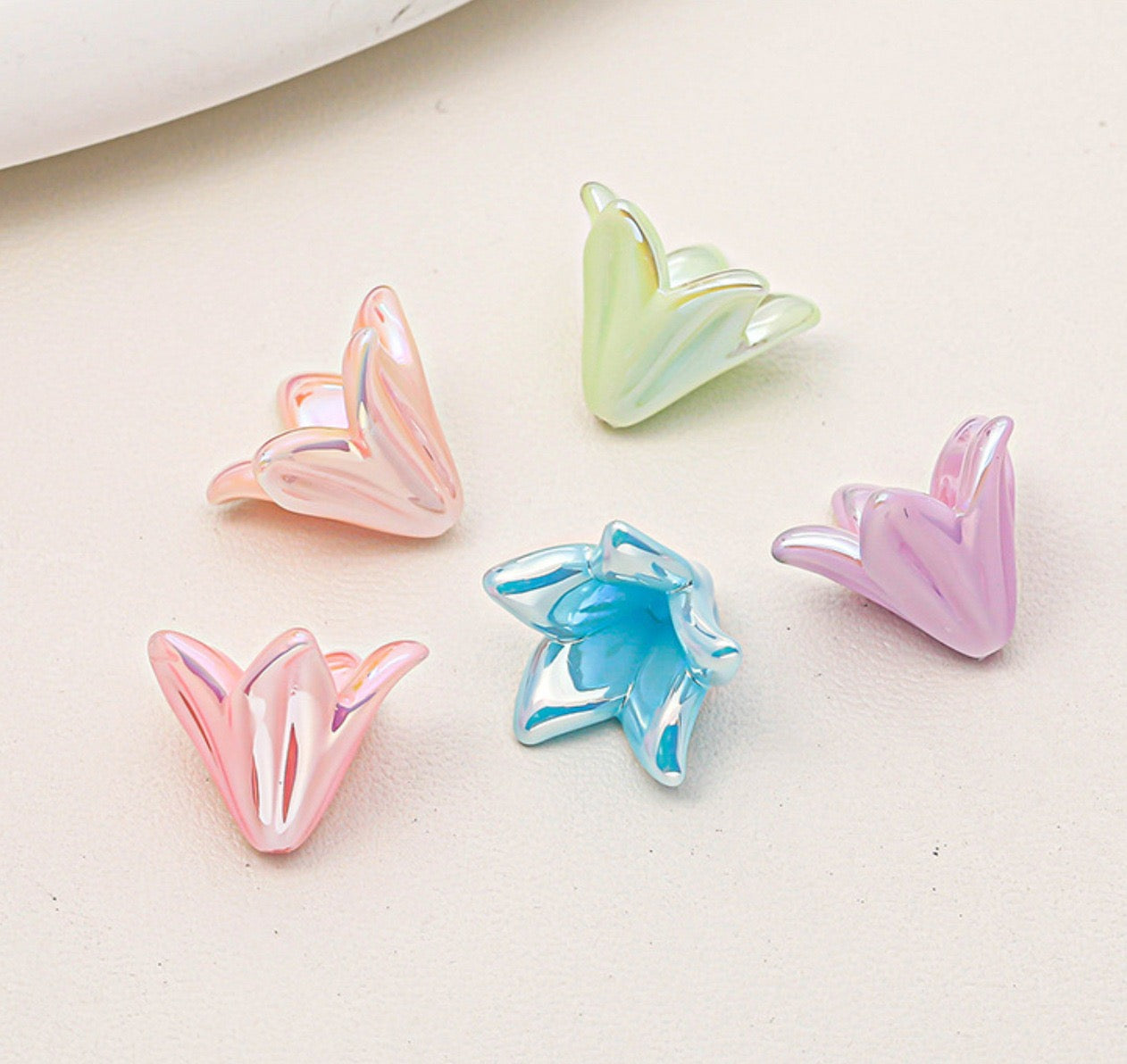 Iridescent‑Plated Straight‑Hole Flower Bead Charms