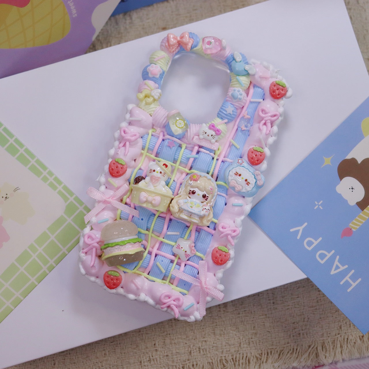 Pink and blue color cream glue mobile phone case