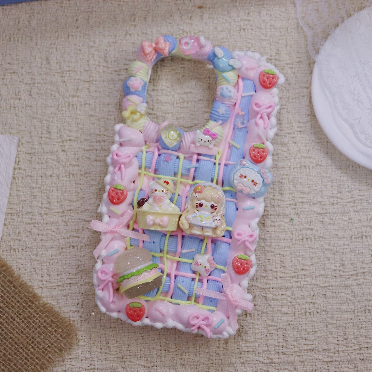 Pink and blue color cream glue mobile phone case