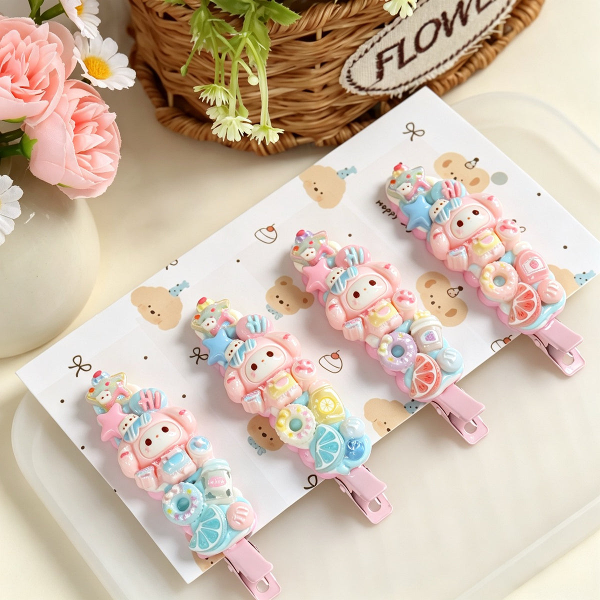 4-Piece Cream Hair Clip Set