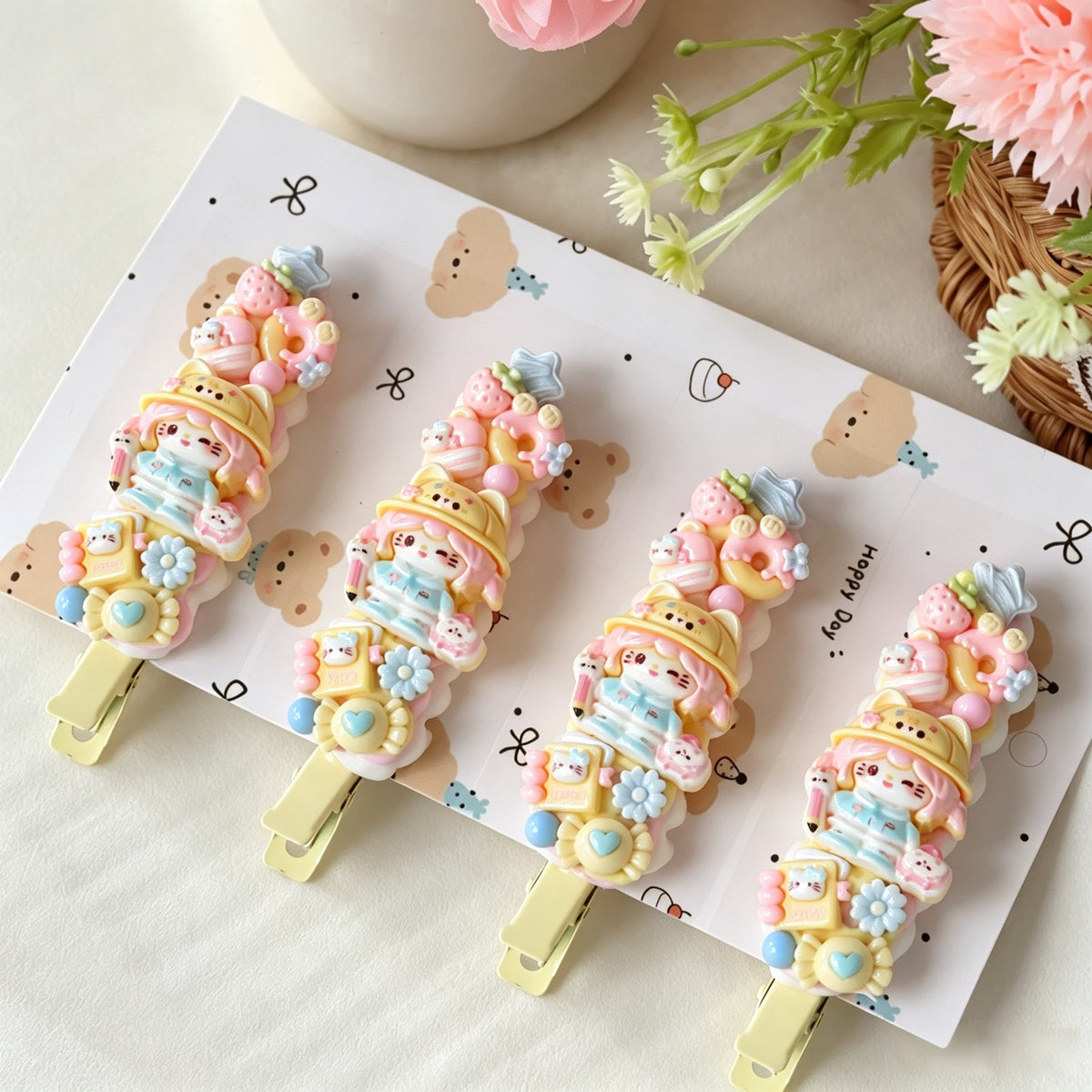 4-Piece Cream Hair Clip Set